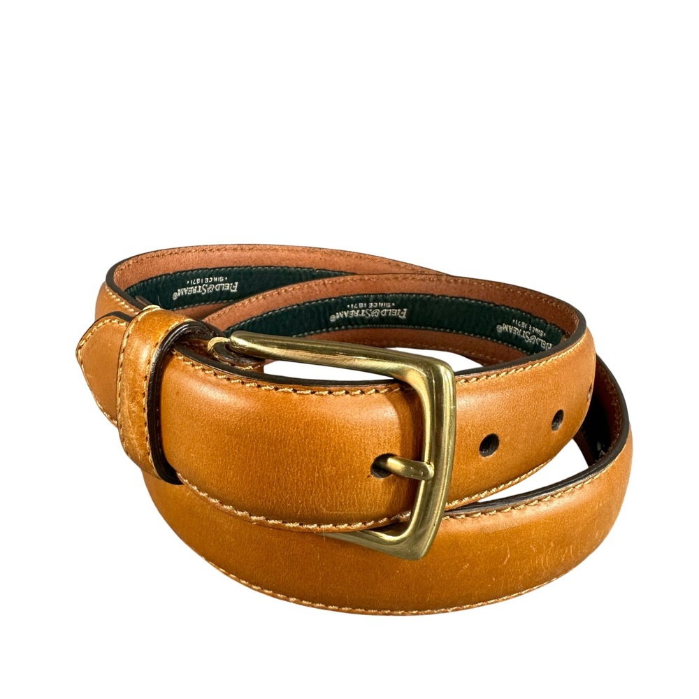 Field & Stream Mens Tan Brown Leather Belt Brass Buckle Size 34-36